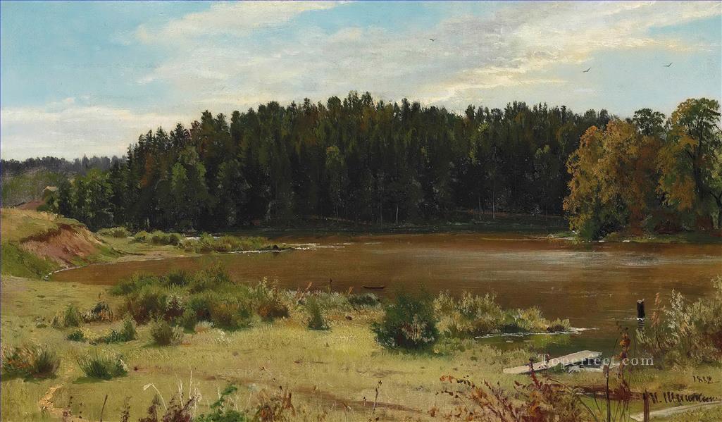 木の端の川の古典的な風景 Ivan Ivanovich油絵